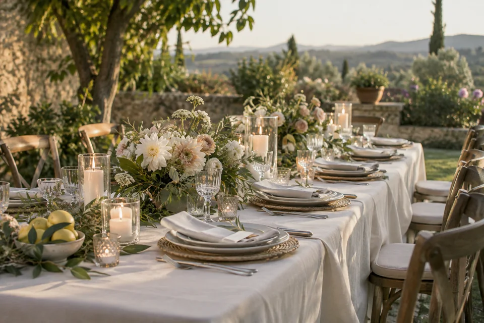 Mesa de banquete de una celebración ficticia